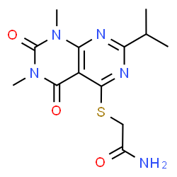 ChemSpider 2D Image | 2-[(2-Isopropyl-6,8-dimethyl-5,7-dioxo-5,6,7,8-tetrahydropyrimido[4,5-d]pyrimidin-4-yl)sulfanyl]acetamide | C13H17N5O3S