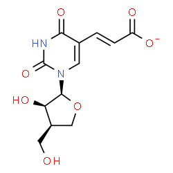 ChemSpider 2D Image | (2E)-3-{1-[(2S,3R,4R)-3-Hydroxy-4-(hydroxymethyl)tetrahydro-2-furanyl]-2,4-dioxo-1,2,3,4-tetrahydro-5-pyrimidinyl}acrylate | C12H13N2O7