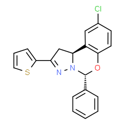 ChemSpider 2D Image | (5R,10bS)-9-Chloro-5-phenyl-2-(2-thienyl)-1,10b-dihydropyrazolo[1,5-c][1,3]benzoxazine | C20H15ClN2OS