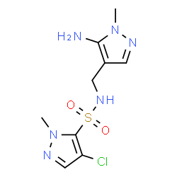 ChemSpider 2D Image | N-[(5-Amino-1-methyl-1H-pyrazol-4-yl)methyl]-4-chloro-1-methyl-1H-pyrazole-5-sulfonamide | C9H13ClN6O2S