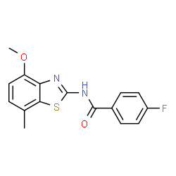 ChemSpider 2D Image | 4-Fluoro-N-(4-methoxy-7-methyl-1,3-benzothiazol-2-yl)benzamide | C16H13FN2O2S