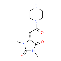 ChemSpider 2D Image | (5R)-1,3-Dimethyl-5-[2-oxo-2-(1-piperazinyl)ethyl]-2,4-imidazolidinedione | C11H18N4O3