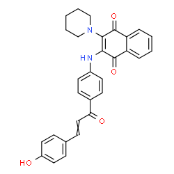 ChemSpider 2D Image | 2-({4-[3-(4-Hydroxyphenyl)acryloyl]phenyl}amino)-3-(1-piperidinyl)-1,4-naphthoquinone | C30H26N2O4