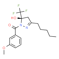ChemSpider 2D Image | [(5R)-5-Hydroxy-3-pentyl-5-(trifluoromethyl)-4,5-dihydro-1H-pyrazol-1-yl](3-methoxyphenyl)methanone | C17H21F3N2O3