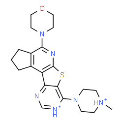 ChemSpider 2D Image | 7-(4-Methylpiperazin-4-ium-1-yl)-4-(4-morpholinyl)-2,3-dihydro-1H-cyclopenta[4',5']pyrido[3',2':4,5]thieno[3,2-d]pyrimidin-8-ium | C21H28N6OS