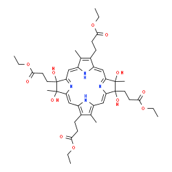 ChemSpider 2D Image | Tetraethyl 3,3',3'',3'''-(2,3,12,13-tetrahydroxy-3,8,13,18-tetramethyl-2,3,12,13-tetrahydroporphyrin-2,7,12,17-tetrayl)tetrapropanoate | C44H58N4O12