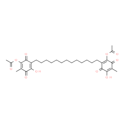 ChemSpider 2D Image | 2-[13-(5-Acetoxy-2-hydroxy-4-methyl-3,6-dioxo-1,4-cyclohexadien-1-yl)tridecyl]-4-hydroxy-5-methyl-3,6-dioxo-1,4-cyclohexadien-1-yl acetate | C31H40O10