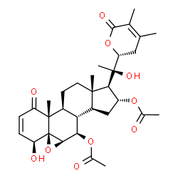 ChemSpider 2D Image | (4beta,5beta,6beta,7beta,16alpha,22R)-4,20-Dihydroxy-1,26-dioxo-5,6:22,26-diepoxyergosta-2,24-diene-7,16-diyl diacetate | C32H42O10