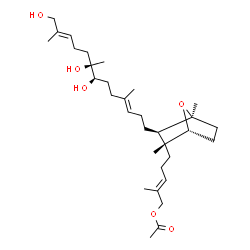 ChemSpider 2D Image | (2E)-5-{(1R,2R,3R,4S)-2,4-Dimethyl-3-[(3E,7R,8R,11E)-7,8,13-trihydroxy-4,8,12-trimethyl-3,11-tridecadien-1-yl]-7-oxabicyclo[2.2.1]hept-2-yl}-2-methyl-2-penten-1-yl acetate | C32H54O6