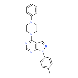 ChemSpider 2D Image | 1-(4-Methylphenyl)-4-(4-phenyl-1-piperazinyl)-1H-pyrazolo[3,4-d]pyrimidine | C22H22N6