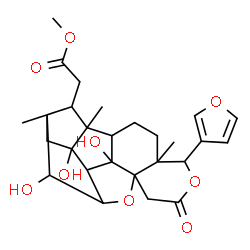 ChemSpider 2D Image | Methyl [8-(3-furyl)-1,3,15-trihydroxy-7,16,18-trimethyl-10-oxo-9,13-dioxahexacyclo[14.2.1.0~2,14~.0~3,12~.0~4,18~.0~7,12~]nonadec-17-yl]acetate | C27H34O9