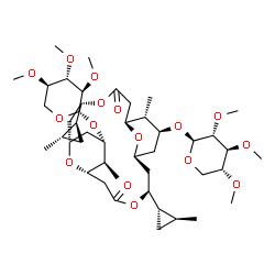 ChemSpider 2D Image | (1S,5S,7S,9S,10S,11S,15S,17S,19S,20S)-10,20-Dimethyl-5,15-bis[(1S,2S)-2-methylcyclopropyl]-9,19-bis{[(2S,3R,4S,5R)-3,4,5-trimethoxytetrahydro-2H-pyran-2-yl]oxy}-4,14,21,22-tetraoxatricyclo[15.3.1.1~7,11~]docosane-3,13-dione (non-preferred name) | C44H72O16