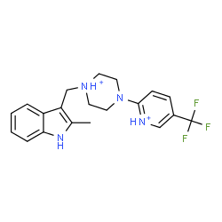ChemSpider 2D Image | 1-[(2-Methyl-1H-indol-3-yl)methyl]-4-[5-(trifluoromethyl)-2-pyridiniumyl]piperazin-1-ium | C20H23F3N4
