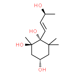 ChemSpider 2D Image | (1R,2R,4S)-1-[(1E,3S)-3-Hydroxy-1-buten-1-yl]-2,6,6-trimethyl-1,2,4-cyclohexanetriol | C13H24O4