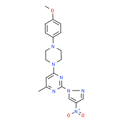 ChemSpider 2D Image | 4-[4-(4-Methoxyphenyl)-1-piperazinyl]-6-methyl-2-(4-nitro-1H-pyrazol-1-yl)pyrimidine | C19H21N7O3