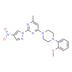 ChemSpider 2D Image | 4-[4-(2-Methoxyphenyl)-1-piperazinyl]-6-methyl-2-(4-nitro-1H-pyrazol-1-yl)pyrimidine | C19H21N7O3