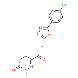 ChemSpider 2D Image | [5-(4-Chlorophenyl)-1,3,4-oxadiazol-2-yl]methyl 6-oxo-1,4,5,6-tetrahydro-3-pyridazinecarboxylate | C14H11ClN4O4