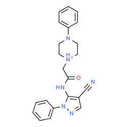 ChemSpider 2D Image | 1-{2-[(4-Cyano-1-phenyl-1H-pyrazol-5-yl)amino]-2-oxoethyl}-4-phenylpiperazin-1-ium | C22H23N6O