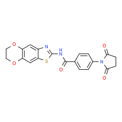 ChemSpider 2D Image | N-(6,7-Dihydro[1,4]dioxino[2,3-f][1,3]benzothiazol-2-yl)-4-(2,5-dioxo-1-pyrrolidinyl)benzamide | C20H15N3O5S