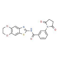 ChemSpider 2D Image | N-(6,7-Dihydro[1,4]dioxino[2,3-f][1,3]benzothiazol-2-yl)-3-(2,5-dioxo-1-pyrrolidinyl)benzamide | C20H15N3O5S