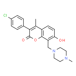 ChemSpider 2D Image | 3-(4-Chlorophenyl)-7-hydroxy-4-methyl-8-[(4-methyl-1-piperazinyl)methyl]-2H-chromen-2-one | C22H23ClN2O3