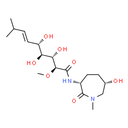 ChemSpider 2D Image | (2S,3S,4S,5S,6E)-3,4,5-Trihydroxy-N-[(3R,6S)-6-hydroxy-1-methyl-2-oxo-3-azepanyl]-2-methoxy-8-methyl-6-nonenamide | C18H32N2O7