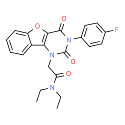 ChemSpider 2D Image | N,N-Diethyl-2-[3-(4-fluorophenyl)-2,4-dioxo-3,4-dihydro[1]benzofuro[3,2-d]pyrimidin-1(2H)-yl]acetamide | C22H20FN3O4