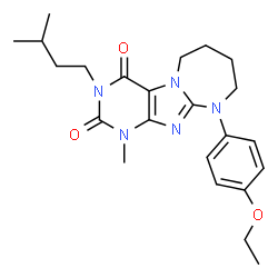 ChemSpider 2D Image | 10-(4-Ethoxyphenyl)-1-methyl-3-(3-methylbutyl)-7,8,9,10-tetrahydro-1H-[1,3]diazepino[2,1-f]purine-2,4(3H,6H)-dione | C23H31N5O3