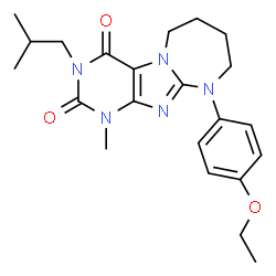 ChemSpider 2D Image | 10-(4-Ethoxyphenyl)-3-isobutyl-1-methyl-7,8,9,10-tetrahydro-1H-[1,3]diazepino[2,1-f]purine-2,4(3H,6H)-dione | C22H29N5O3