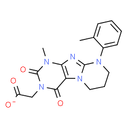 ChemSpider 2D Image | [1-Methyl-9-(2-methylphenyl)-2,4-dioxo-1,4,6,7,8,9-hexahydropyrimido[2,1-f]purin-3(2H)-yl]acetate | C18H18N5O4