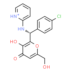 ChemSpider 2D Image | 2-({(R)-(4-Chlorophenyl)[3-hydroxy-6-(hydroxymethyl)-4-oxo-4H-pyran-2-yl]methyl}amino)pyridinium | C18H16ClN2O4