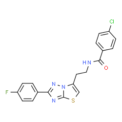 ChemSpider 2D Image | 4-Chloro-N-{2-[2-(4-fluorophenyl)[1,3]thiazolo[3,2-b][1,2,4]triazol-6-yl]ethyl}benzamide | C19H14ClFN4OS