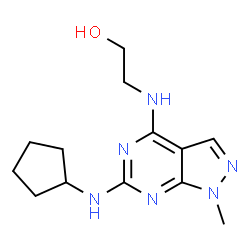 ChemSpider 2D Image | 2-{[6-(Cyclopentylamino)-1-methyl-1H-pyrazolo[3,4-d]pyrimidin-4-yl]amino}ethanol | C13H20N6O