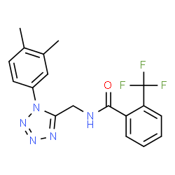 ChemSpider 2D Image | N-{[1-(3,4-Dimethylphenyl)-1H-tetrazol-5-yl]methyl}-2-(trifluoromethyl)benzamide | C18H16F3N5O