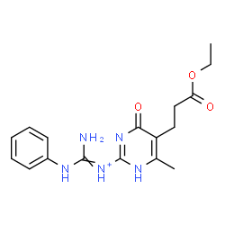 ChemSpider 2D Image | Amino(anilino)-N-[5-(3-ethoxy-3-oxopropyl)-6-methyl-4-oxo-1,4-dihydro-2-pyrimidinyl]methaniminium | C17H22N5O3