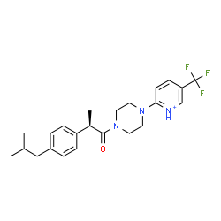 ChemSpider 2D Image | 2-{4-[(2R)-2-(4-Isobutylphenyl)propanoyl]-1-piperazinyl}-5-(trifluoromethyl)pyridinium | C23H29F3N3O