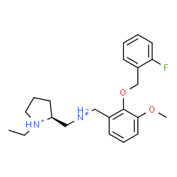 ChemSpider 2D Image | (2S)-1-Ethyl-2-[({2-[(2-fluorobenzyl)oxy]-3-methoxybenzyl}ammonio)methyl]pyrrolidinium | C22H31FN2O2