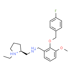 ChemSpider 2D Image | (2S)-1-Ethyl-2-[({2-[(4-fluorobenzyl)oxy]-3-methoxybenzyl}ammonio)methyl]pyrrolidinium | C22H31FN2O2