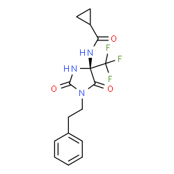 ChemSpider 2D Image | N-[(4S)-2,5-Dioxo-1-(2-phenylethyl)-4-(trifluoromethyl)-4-imidazolidinyl]cyclopropanecarboxamide | C16H16F3N3O3