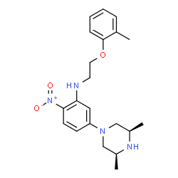 ChemSpider 2D Image | 5-[(3R,5S)-3,5-Dimethyl-1-piperazinyl]-N-[2-(2-methylphenoxy)ethyl]-2-nitroaniline | C21H28N4O3