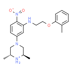 ChemSpider 2D Image | (2R,6R)-2,6-Dimethyl-4-(3-{[2-(2-methylphenoxy)ethyl]amino}-4-nitrophenyl)piperazin-1-ium | C21H29N4O3