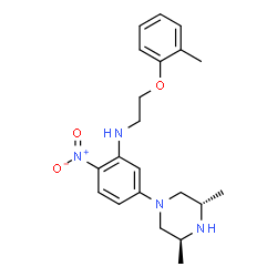 ChemSpider 2D Image | 5-[(3S,5S)-3,5-Dimethyl-1-piperazinyl]-N-[2-(2-methylphenoxy)ethyl]-2-nitroaniline | C21H28N4O3