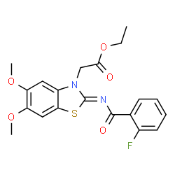ChemSpider 2D Image | Ethyl [(2Z)-2-[(2-fluorobenzoyl)imino]-5,6-dimethoxy-1,3-benzothiazol-3(2H)-yl]acetate | C20H19FN2O5S