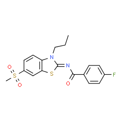 ChemSpider 2D Image | 4-Fluoro-N-[(2Z)-6-(methylsulfonyl)-3-propyl-1,3-benzothiazol-2(3H)-ylidene]benzamide | C18H17FN2O3S2