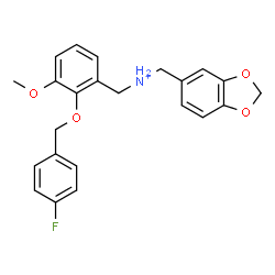ChemSpider 2D Image | 1,3-Benzodioxol-5-yl-N-{2-[(4-fluorobenzyl)oxy]-3-methoxybenzyl}methanaminium | C23H23FNO4