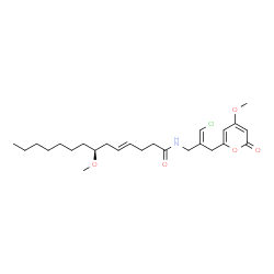ChemSpider 2D Image | (4E,7S)-N-{(2E)-3-Chloro-2-[(4-methoxy-2-oxo-2H-pyran-6-yl)methyl]-2-propen-1-yl}-7-methoxy-4-tetradecenamide | C25H38ClNO5