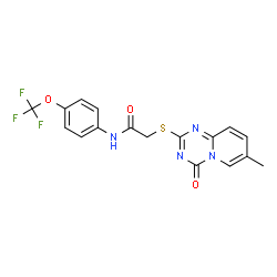 ChemSpider 2D Image | 2-[(7-Methyl-4-oxo-4H-pyrido[1,2-a][1,3,5]triazin-2-yl)sulfanyl]-N-[4-(trifluoromethoxy)phenyl]acetamide | C17H13F3N4O3S