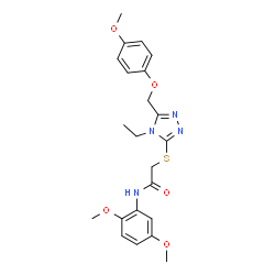 ChemSpider 2D Image | N-(2,5-Dimethoxyphenyl)-2-({4-ethyl-5-[(4-methoxyphenoxy)methyl]-4H-1,2,4-triazol-3-yl}sulfanyl)acetamide | C22H26N4O5S