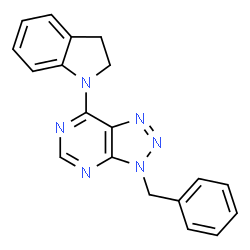 ChemSpider 2D Image | 3-Benzyl-7-(2,3-dihydro-indol-1-yl)-3H-[1,2,3]triazolo[4,5-d]pyrimidine | C19H16N6