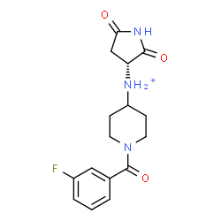 ChemSpider 2D Image | N-[(3R)-2,5-Dioxo-3-pyrrolidinyl]-1-(3-fluorobenzoyl)-4-piperidinaminium | C16H19FN3O3